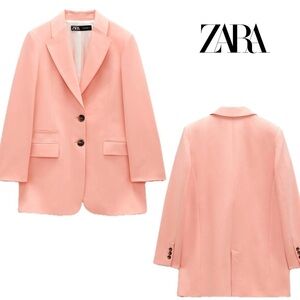 Zara peach pink blazer lapel collar single breasted Sz L NWOT